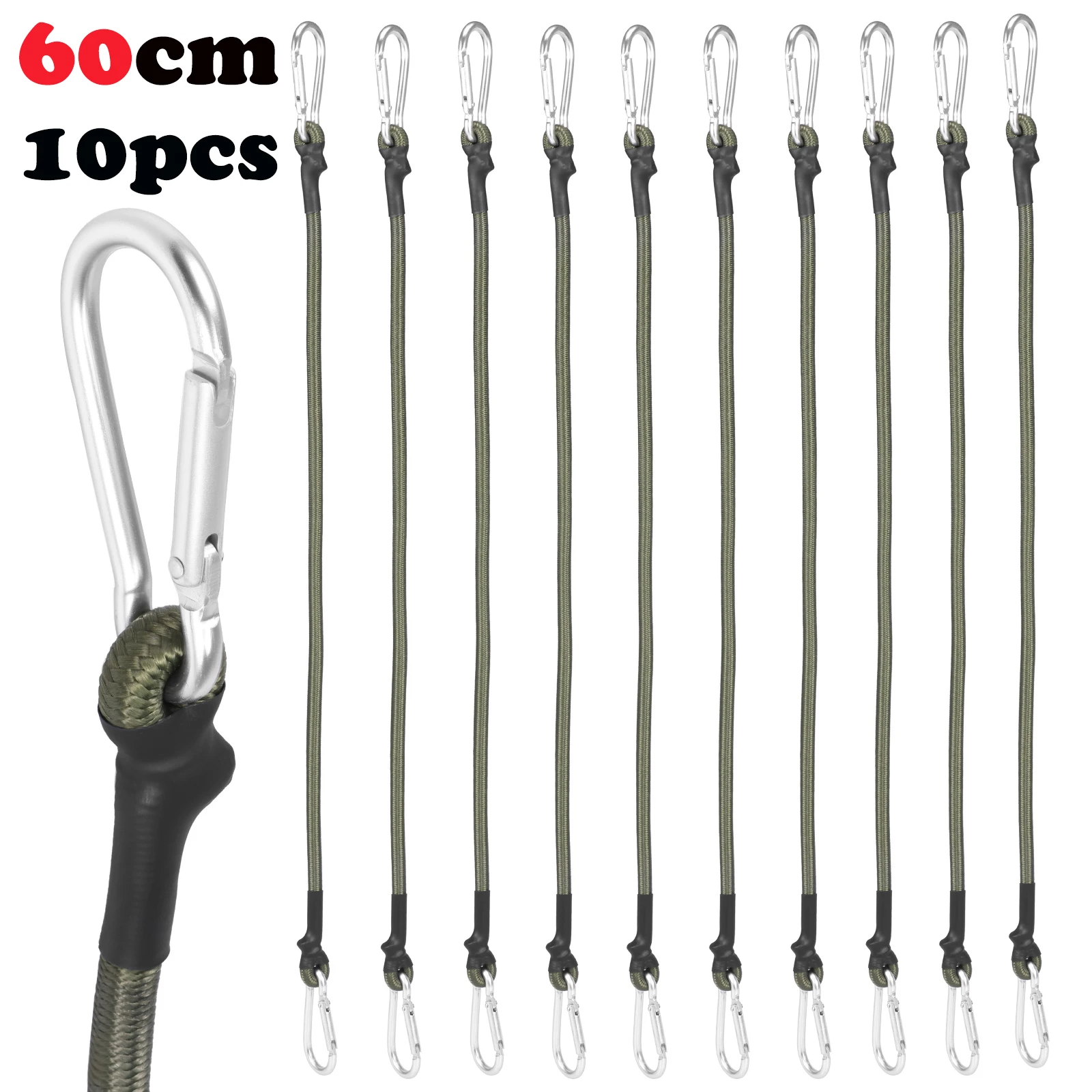 

60 cm Expander with Hooks Heavy Duty Outdoor Carabiner Bungee Cords with Carabiner Tie Down Straps Strong and Elastic Luggage