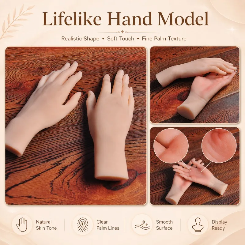 

Fake Female Silicone Tpe Hand Model Simulated Skin Texture Realistic American Nail Manicure Painting Sketch Props Display S1