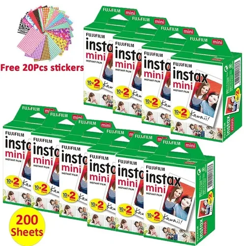 10-200 hojas Fujifilm Instax Mini película borde blanco para cámara fotográfica instantánea FUJI Mini 12/11 Mini 9 7s 8 9 25 50s 70 90 EVO Link