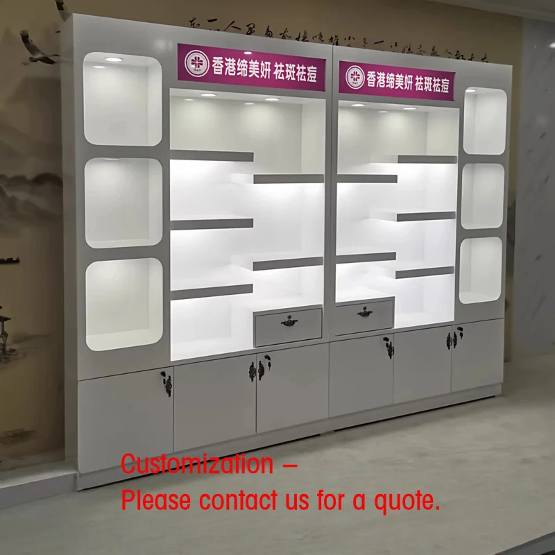 custom.Cosmetic Display Stand LED Lights Custom Shelves Glass Back Heavy Duty Multi-Tiered Retail Makeup Skincare D
