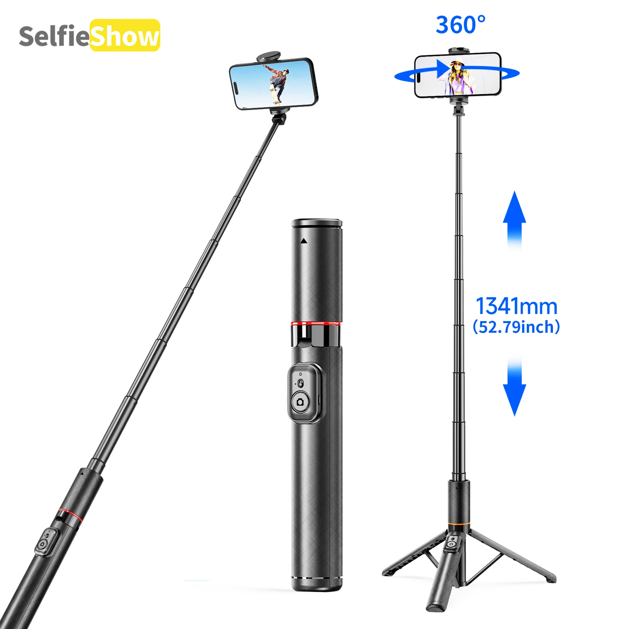 

Selfieshow C21 Selfie Stick Tripod 52.8inch Wireless Bluetooth Aluminum Alloy Bracket for Smartphones iPhone Android Cellphones