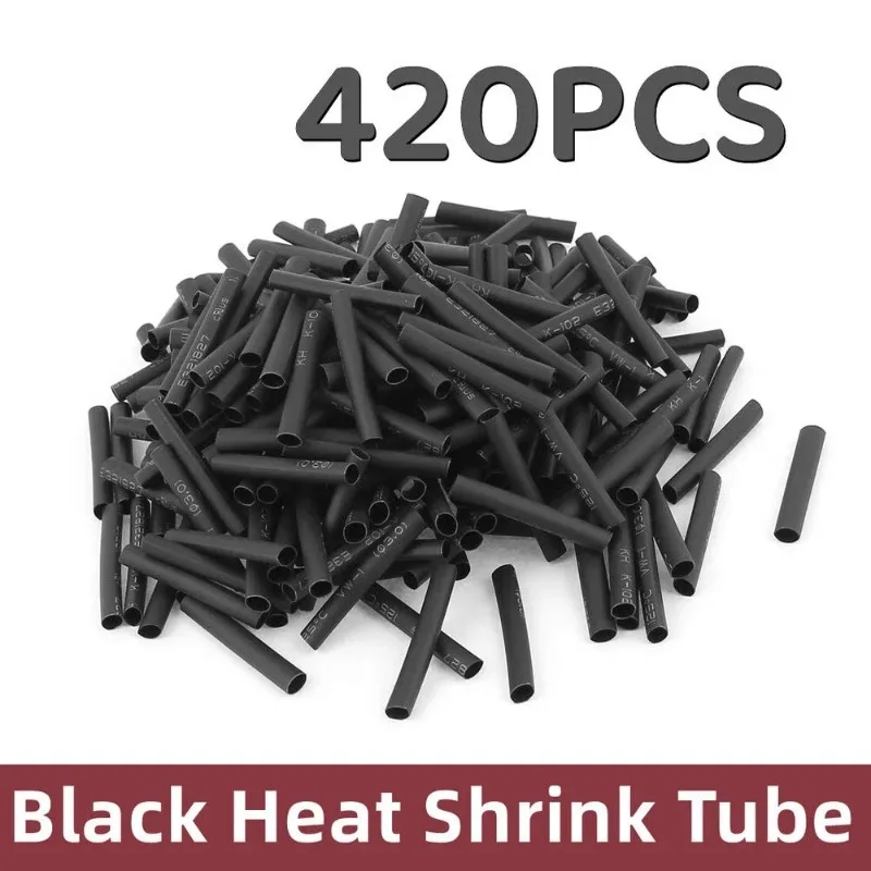 420pcs Black Polyolefin Heat Shrink Tubing Kit Waterproof Cable Sleeves Electrical Insulation Glue Wrap for Electronics