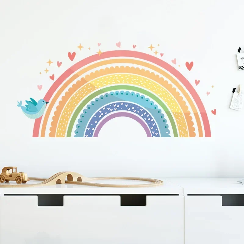 Embellecedor de pared de arcoíris de dibujos animados para niños, pegatinas decorativas para dormitorio, porche comercial, decoración del hogar,