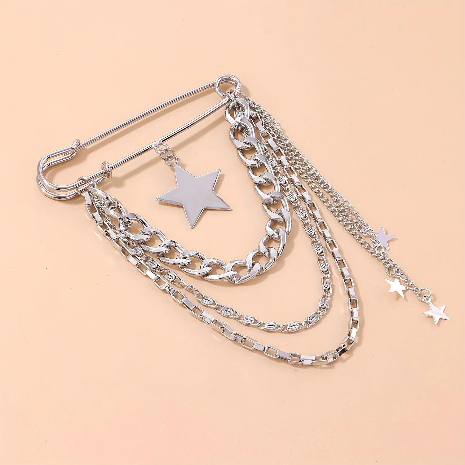 Pin de seguridad con colgante de borla de estrella estilo Hip Hop, Pin funky creativo con personalidad para mujer