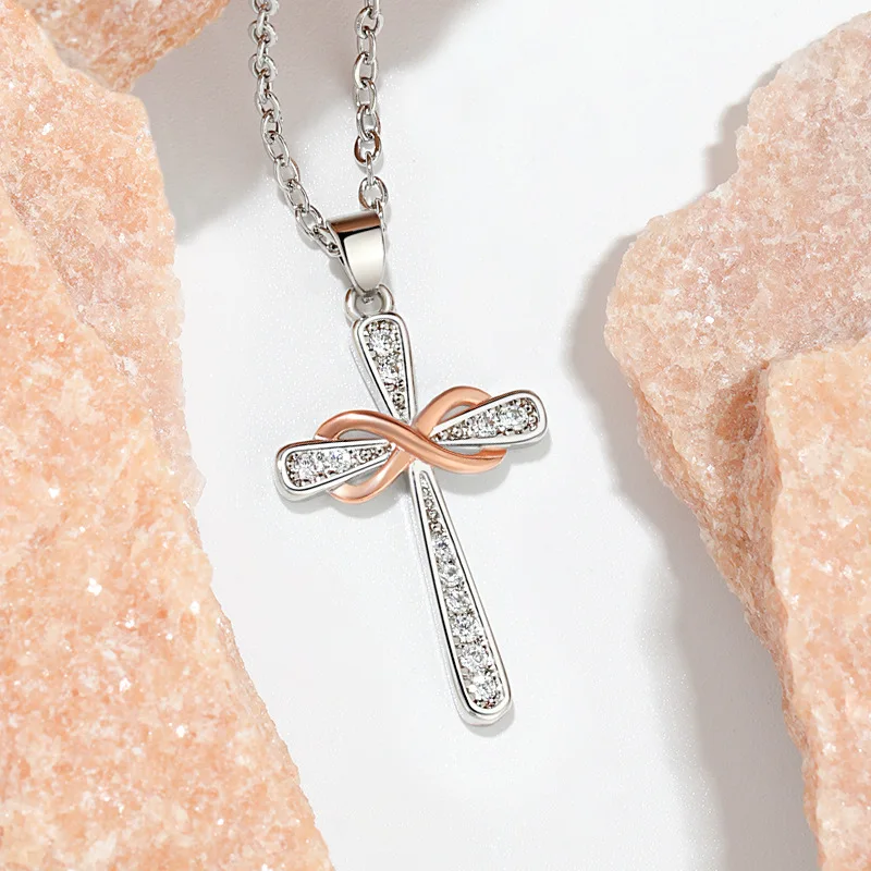 

Retro Eternal Cross Necklace S925 Silver Plated Faith Jewelry for Women Infinity 8 Word Pendant Clavicle Chain Gifts Of Love