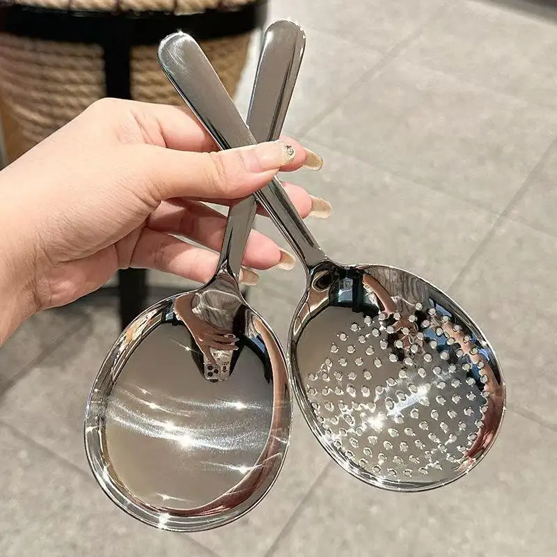 1/2Pcs Reis Löffel Ablauf Loch Wärme Isolierte Griff Edelstahl Schöpfkellen Für Die Servieren Suppe Küche utensilien Täglichen Gebrauch