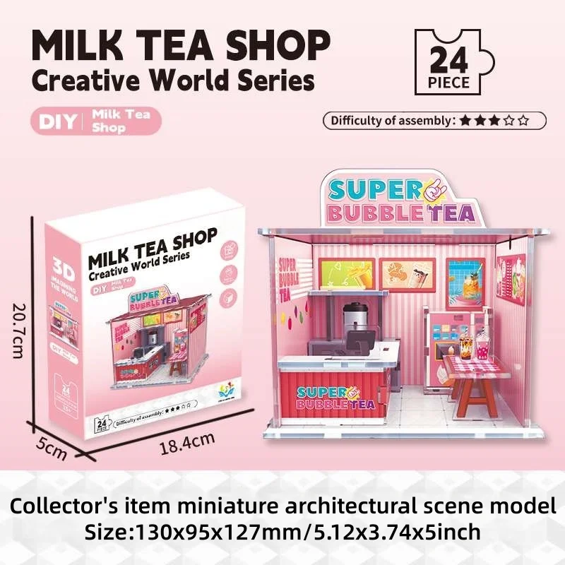 Este é um kit modelo para uma loja de chá de bolhas, um elegante quebra-cabeça 3D DIY, perfeito como presente para aniversários, Natal ou aniversário