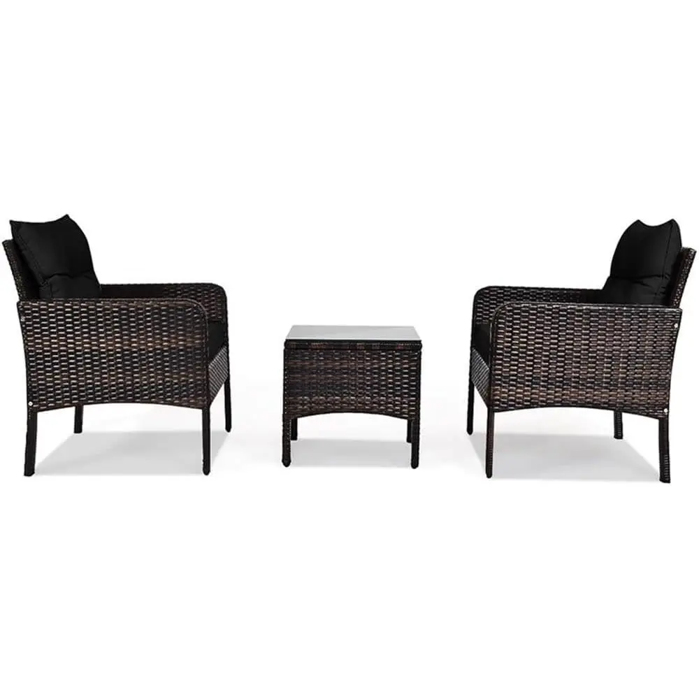 

Комплект садовой мебели из ротанга из 3 предметов, черный садовый диван