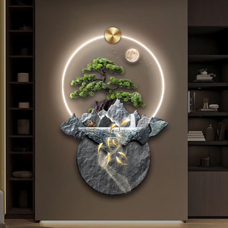 

Factory direct selling decorative Landscape art Printing Decor with acrylic diamonds painting home wall decor with LED light