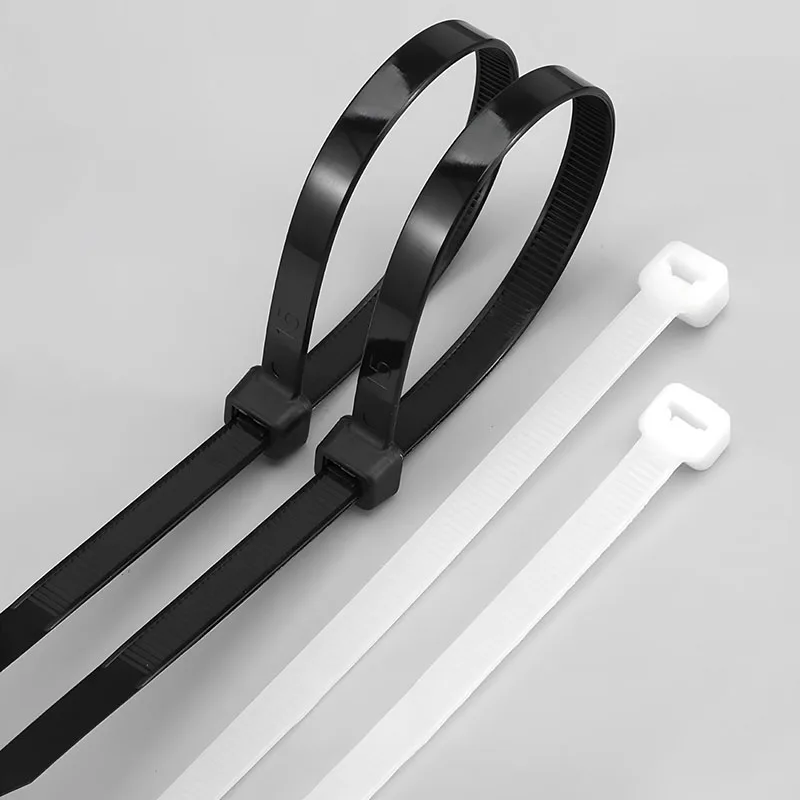 100Pcs White/Black Self-Locking Plastic Nylon Tie Cable Tie Fastening Ring Cable Tie Zip Wraps Strap