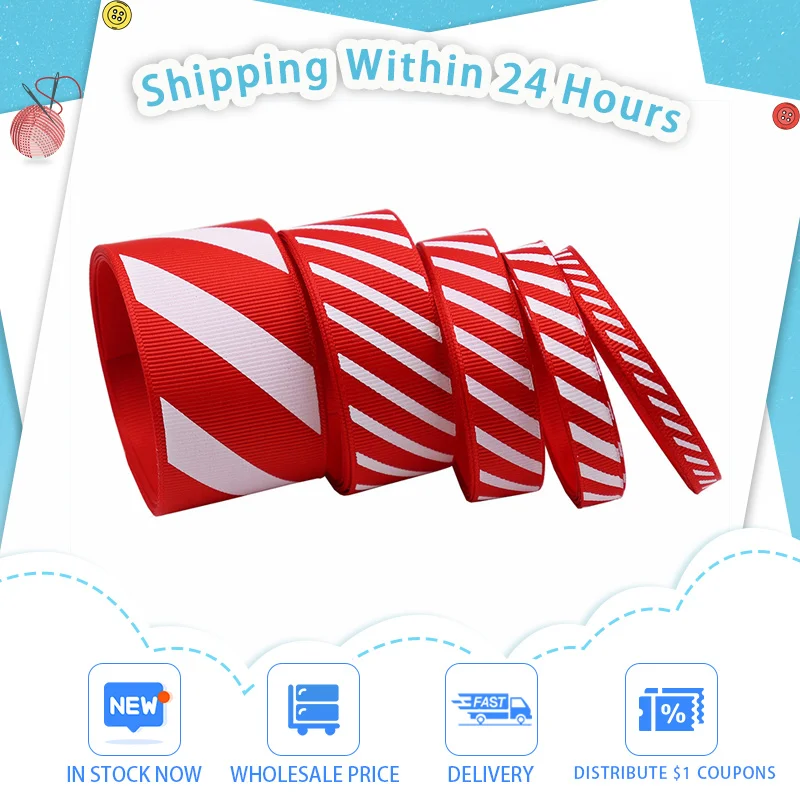 10 Yards Red White Candy Garland Gifts Wrapping Wreaths Bows Gift Box Bag Christmas Ribbon Red White Stripes Wholesale