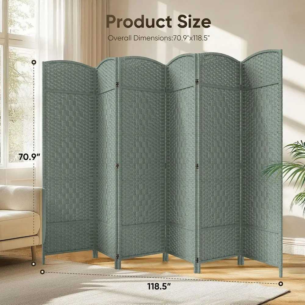 6-Panel Wooden Room Divider, Extra Wide, Double Hinged, Freestanding Partition Wall, Ideal for Home and Office, 70.9H x 119W