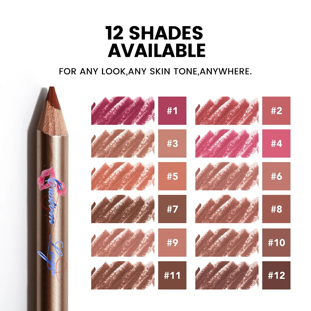 Custom Logo 12-color Lip Liner Cruelty Free High Pigment Long-lasting Smudge-proof Smooth Matte Waterproof Makeup Wholesale