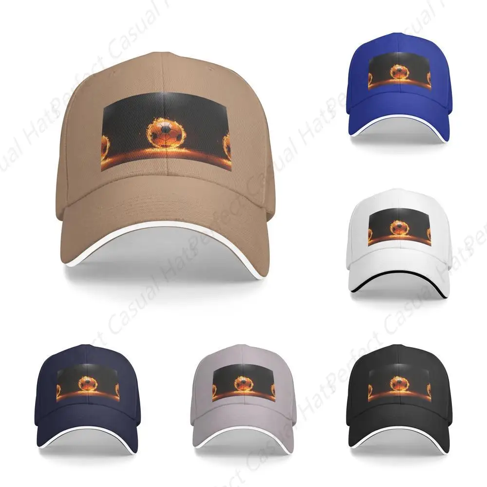 

High Quality Funny Burning Soccer Printing Sandwich Caps Peaked Caps Trucker Hat Men Women Outdoor Sport Travel Sun Visor