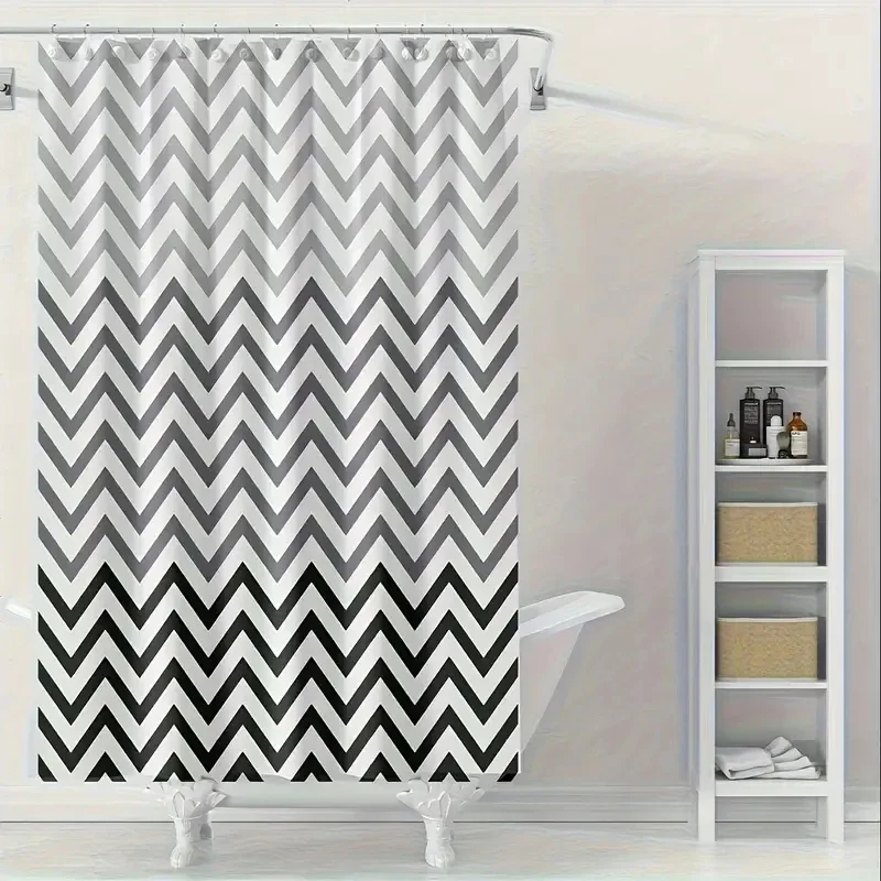 

Shower Curtains Black and White Wave Line Bathroom Curtain Waterproof Peva Fabric Bath Dry and Wet Separation with Hooks 180cm