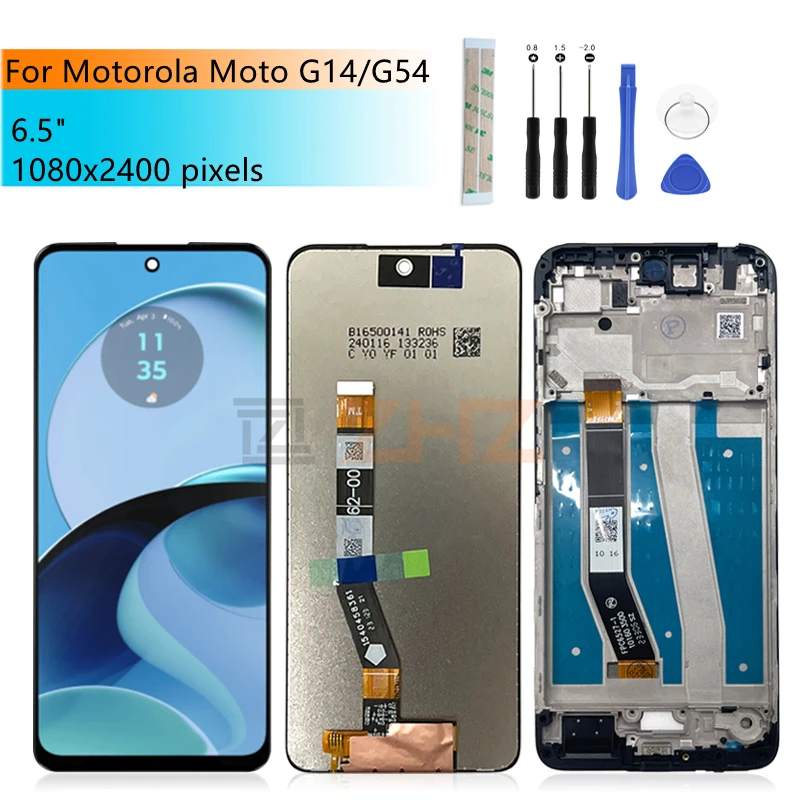 For Motorola Moto G14 LCD Display Touch Screen Digitizer Assembly With Frame For Moto G54 Display Replacement Repair Parts 6.5\