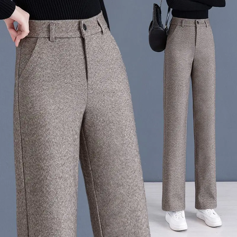 Pantalones de pierna ancha para mujer Otoño Invierno grueso Casual suelto adelgazante recto Casual pantalones occidentales para mujer TT545