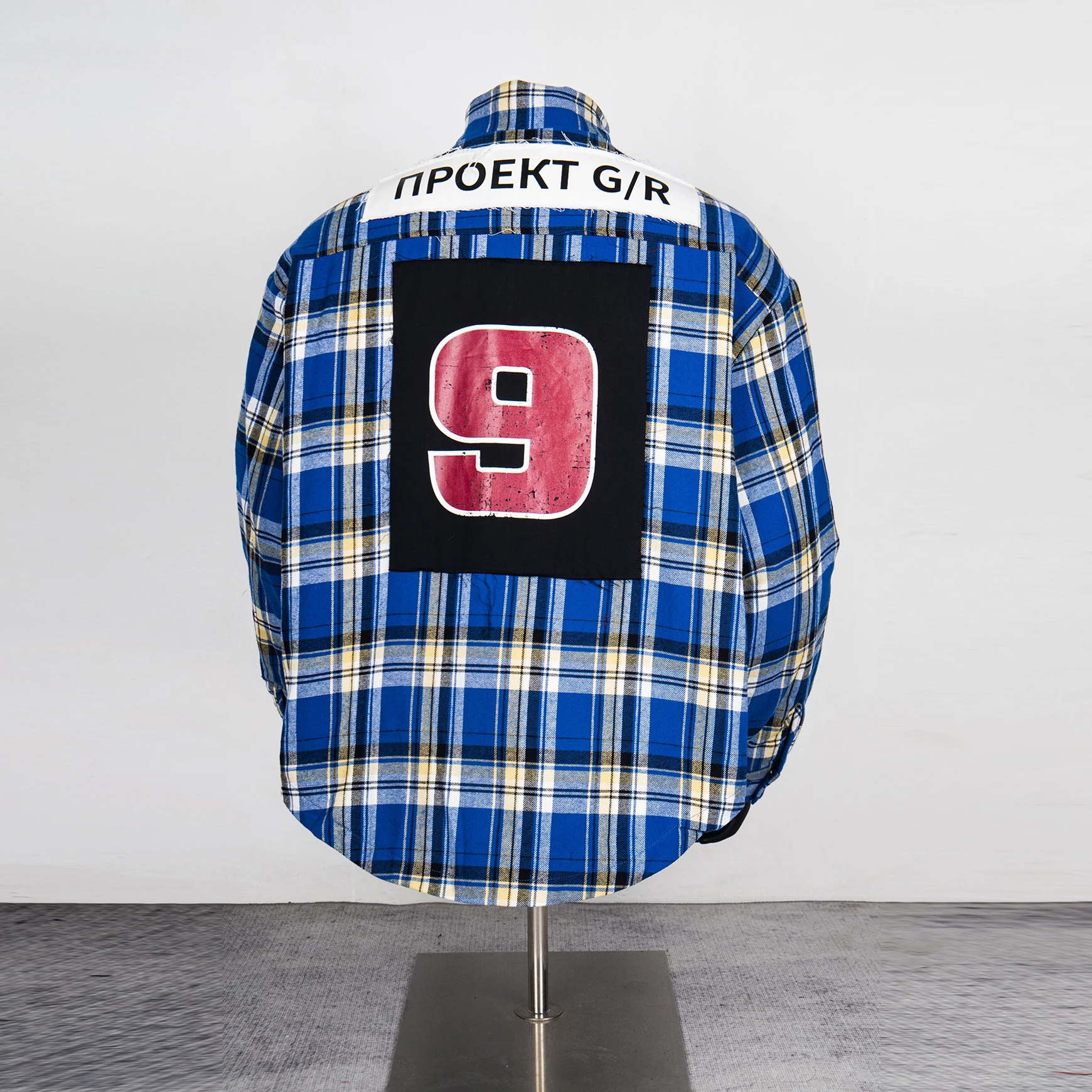 High Street Embroidered Logo Plaid Zipper Padded Jacket for Men Lapel Patchwork Thick Winter Windbreaker Coat Oversized