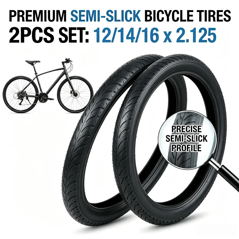 2PCS 12/14/16 Inch Bicycle Tire Set Semi-Slick Bike Tyre 12 14 16x2.125 Replacement Parts for Kids Children Folding BMX Bikes