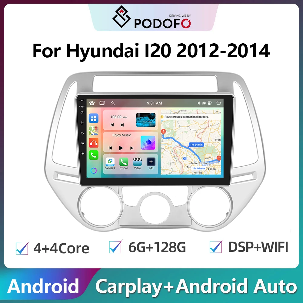 

Podofo 2din Android Car Radio For Hyundai I20 2012-2014 6G+128G Carplay Stereo Player Autoradio WIFI GPS Navigation FM/RDS