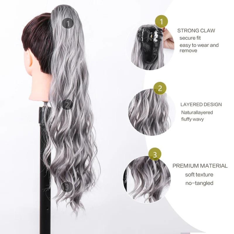Long Curly Ponytail Wig for Women, Fluffy Natural Invisible Claw Clip Ponytail Wig view 2