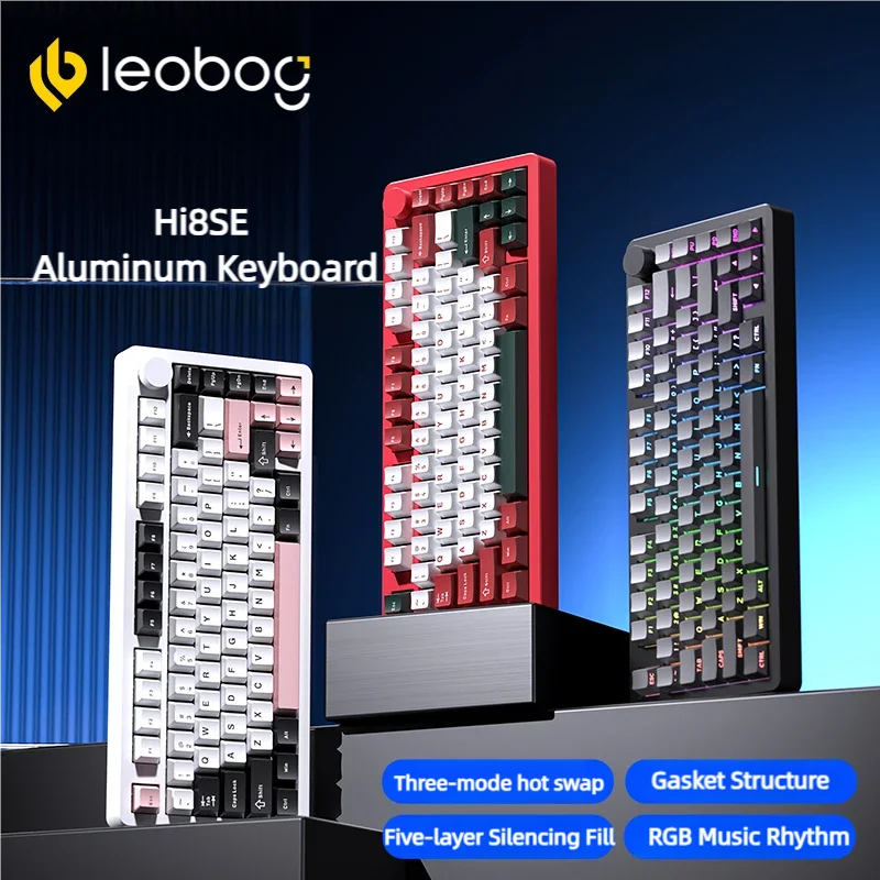 LEOBOG Hi8 SE 75% 맞춤형 무선 알루미늄 기계식 게이밍 키보드 3/5 핀, 핫 스왑 RGB 백라이트 개스킷 마운트 알루미늄 케이스 