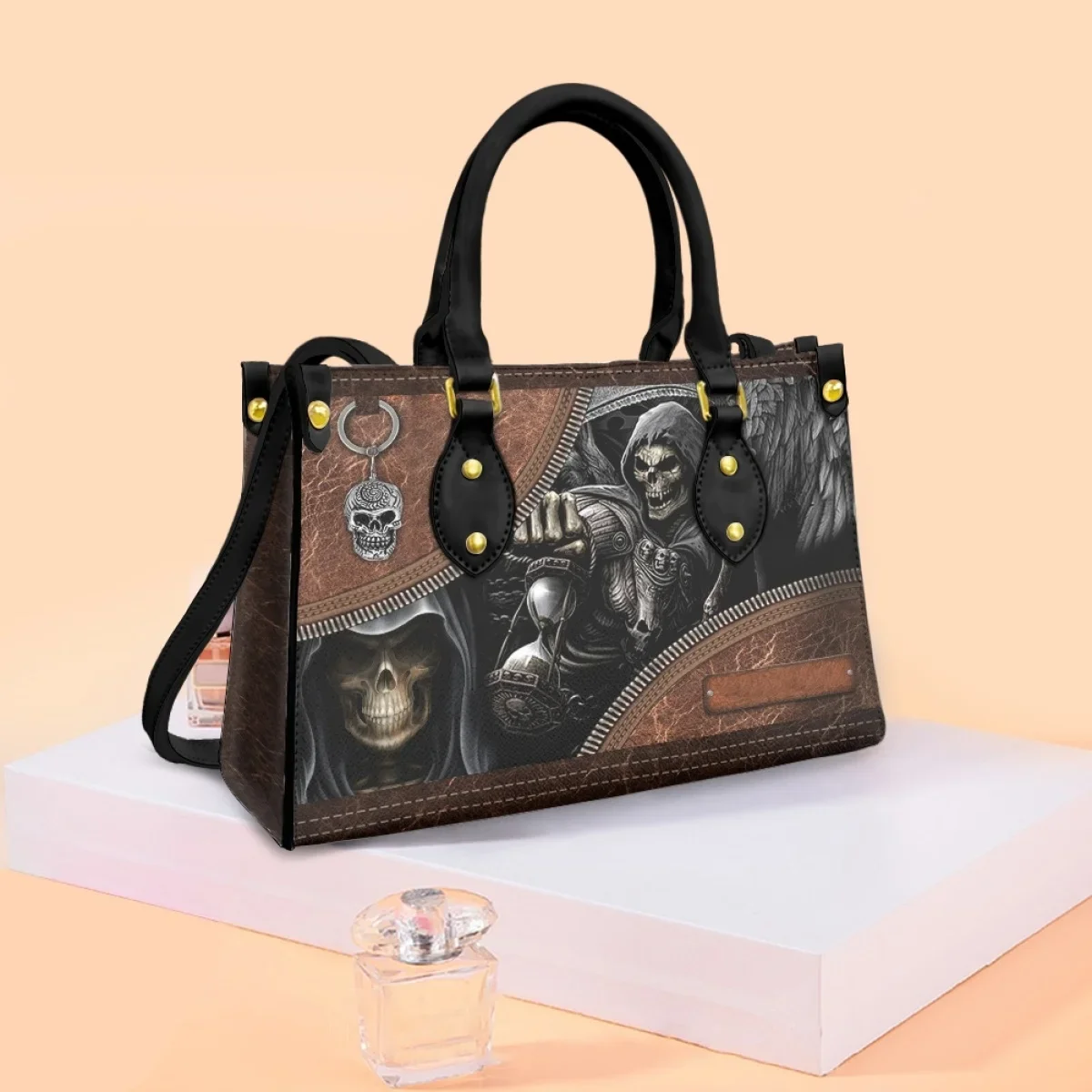 Bolsos de estilo gótico para Mujer, bolsos de hombro de cuero con patrón de Calavera, bolsos cruzados pequeños informales, a la moda