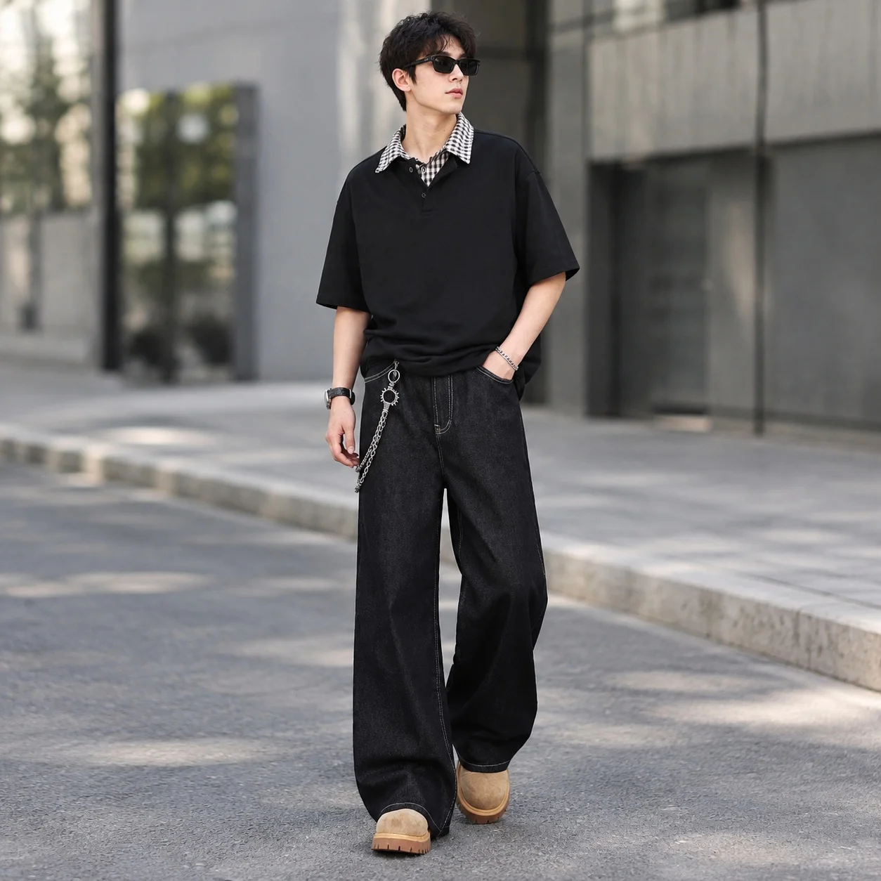 Sand Wash Jeans Straight Leg Straight Fit Vintage with High Waist No Stretch Autumn Full Length Pocket Decoration Men Jeans