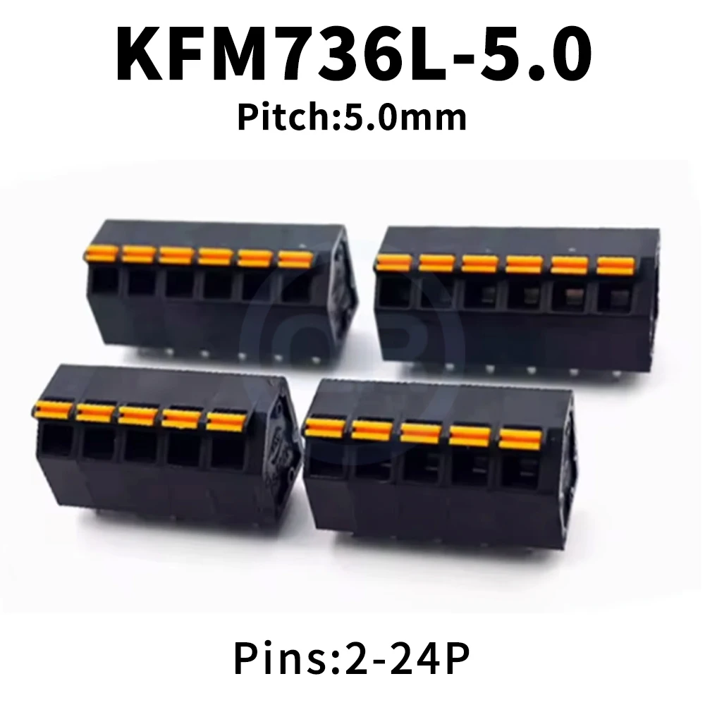 (5 pcs) KFM736L 5.0mm Screwless Spring Loaded Push PCB Terminal Block Single Row Pin 736L KFM736L 5.0