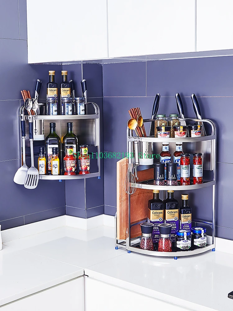 304 Stainless Steel Kitchen Triangle Storage Rack Countertop Corner Stove Corner Seasoning Spice Jar Angle Frame Storage