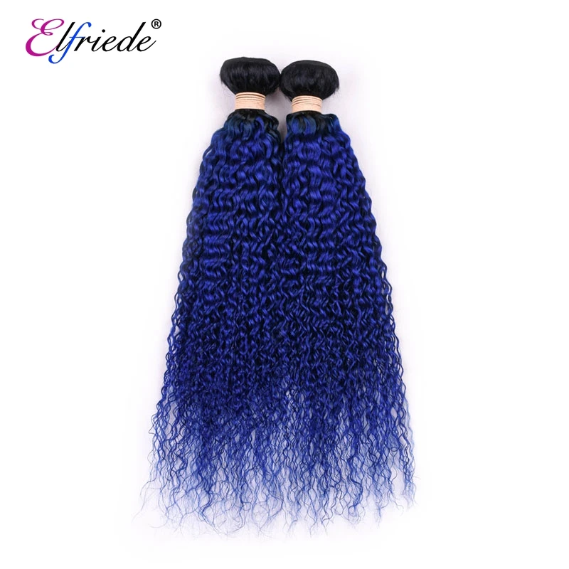 Elfriede 1B/Blue Kinky Curly Ombre Colore Human Hair Bundles 100% Human Hair Extensions 3/4 Bundle Deals Human Hair Sew In Wefts