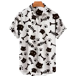 Camisa hawaiana con estampado 3D de gato para hombre, camisa de manga corta con estampado de gato, a la moda, talla grande, asequible, buen Top, vacaciones y playa, gran oferta, 2024