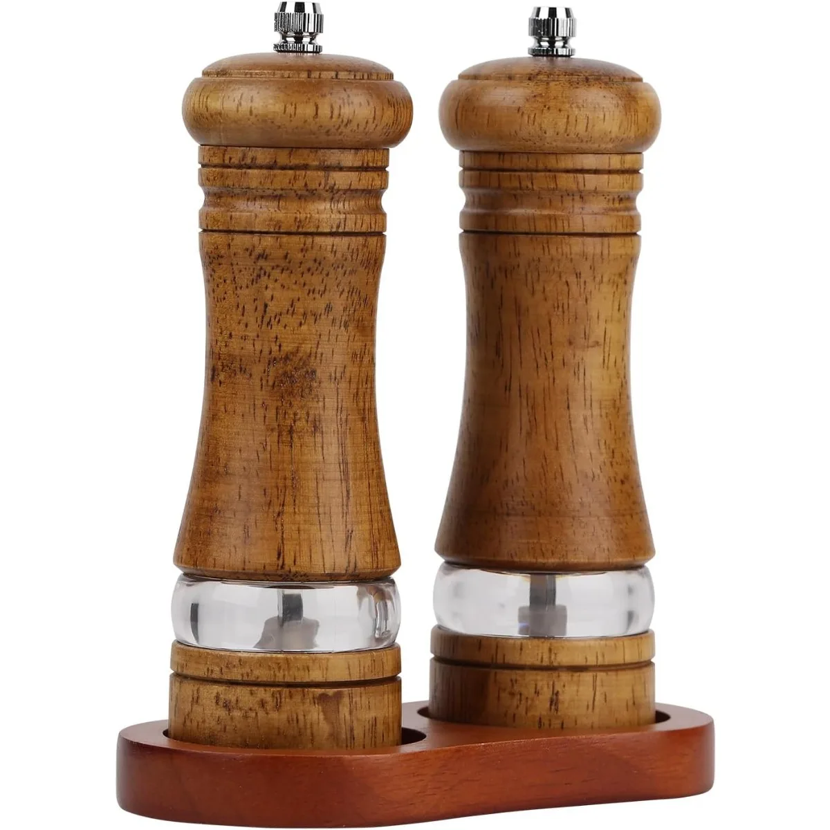 Vintage Oak Home Sea Salt and Spice Grinder Manual Wooden Pepper Grinder Adjustable Thickness, with A Viewing Window (6 Inches)
