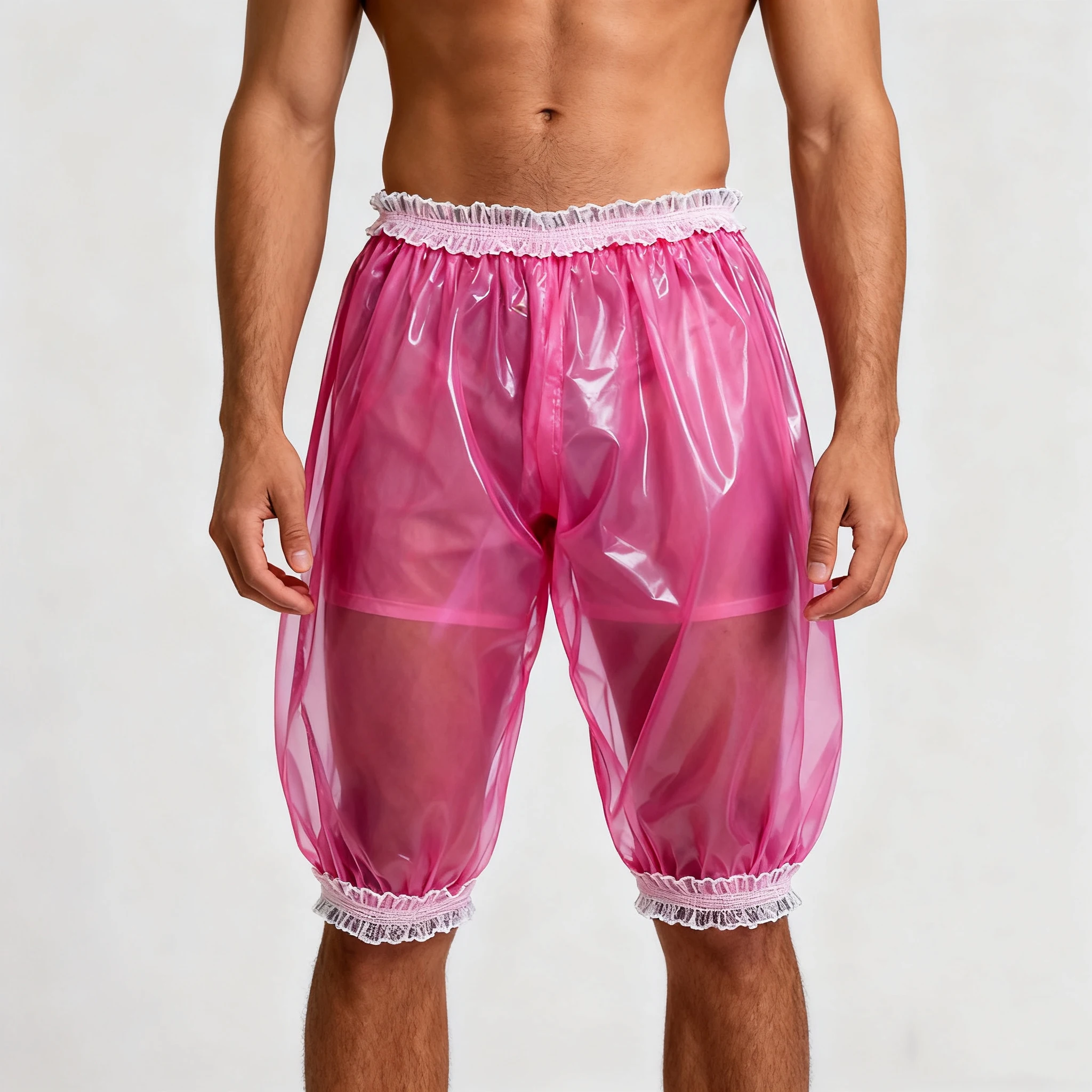 PVC Sheer Men Women Bloomers Thin Soft Plastic Lace Edge Shorts Silent ABDL Adult Diaper Pants Leakproof Incontinence Bottom