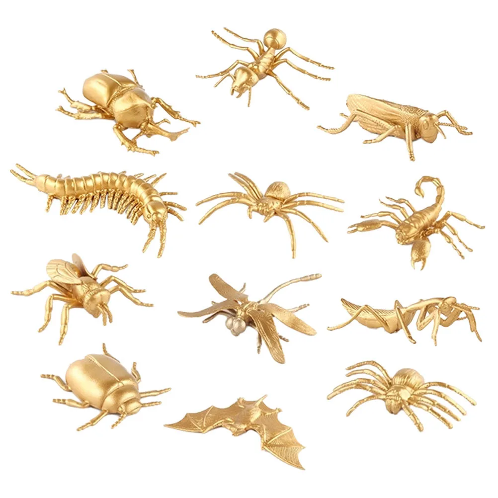 

12Pcs Golden Insect Playset for Kids Realistic Mini Insects Educational Props Smooth Safe Learning Aids for Toddlers Cognitive