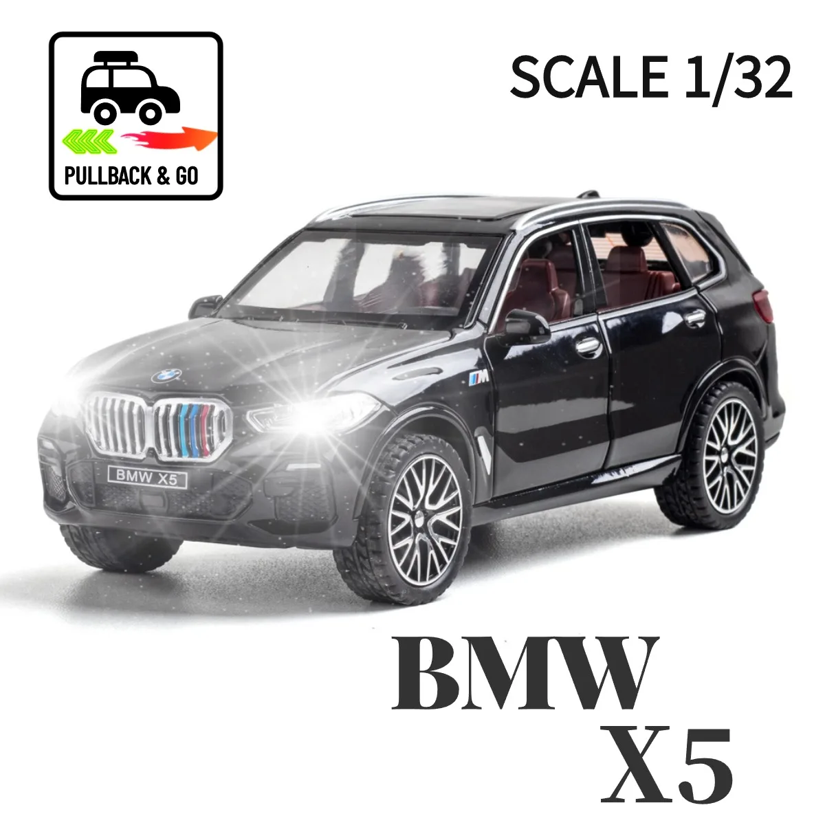 

BMW X5 Scale 1:32 Pullback Car Toy with Lights Engine Sound, Suzuki Metal Diecast Car Model Gift Kid Boy Toy