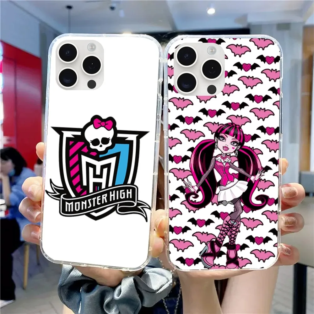 Cartoon M-Monster High Phone Case For iPhone 15 13 14 12 11 Pro MAX XR X SE XS iPhone13 14 Mini Transparent  Phone Case