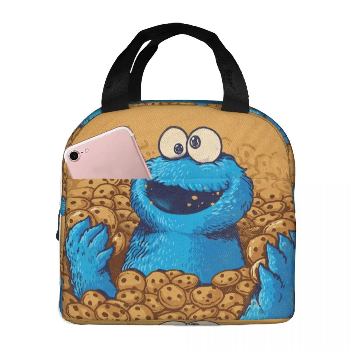 Cookie Monster Lunch Bags Insulated Bento Box Portable Lunch Tote Leakproof Picnic Bags Cooler Thermal Bag for Woman Kids School