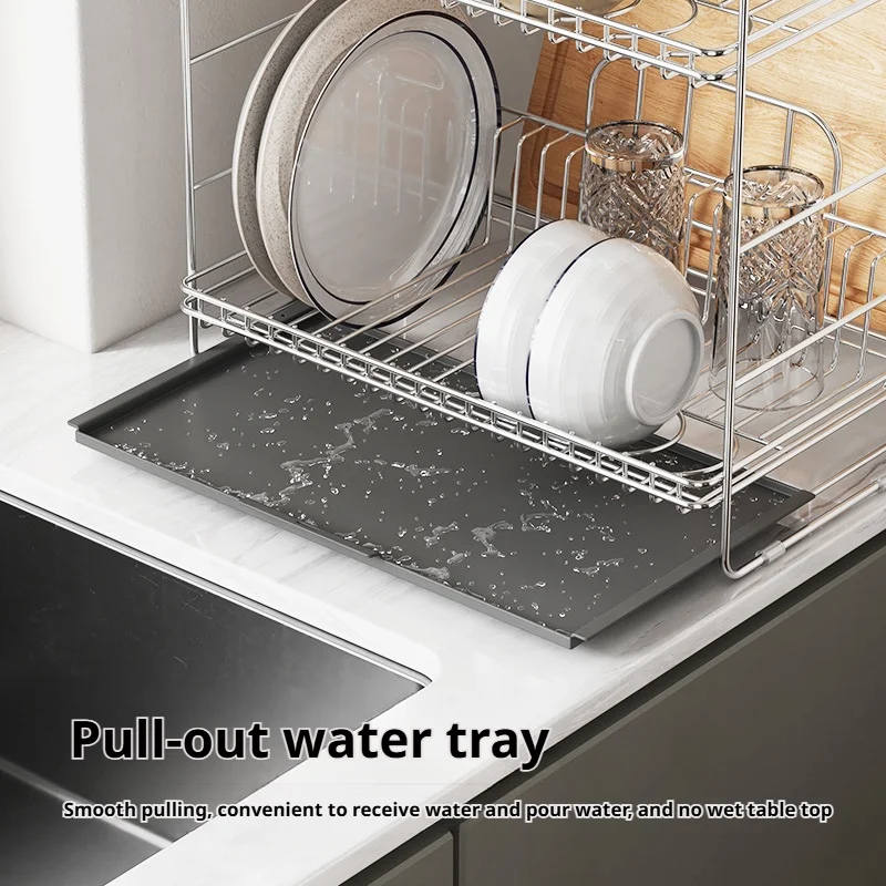 

Double-Layer Countertop Drain Holder Shelf Compact Dish Drying Rack Stainless Steel Kitchen Dishware Cutlery Storage Shelves