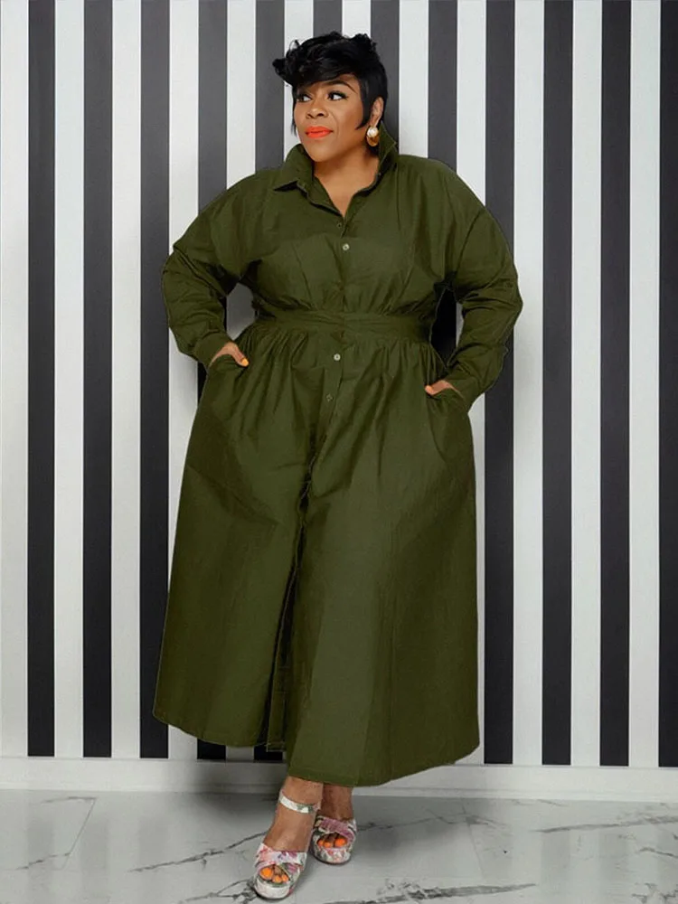 Elegant Casual Women\'s Dresses Korean Style Solid Color Long Shirt Dress Female Loose Plus Size Dress Wholesale Dropshipping