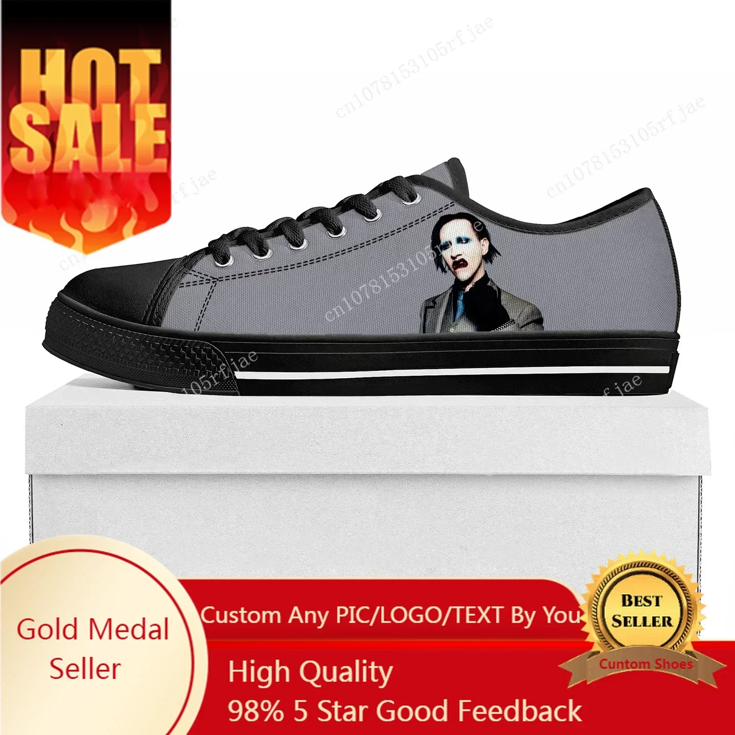 Rock Band Music Singer Marilyn Manson Low Top Sneakers Mens Womens Teenager Canvas Sneaker Couple Shoes Custom Shoe
