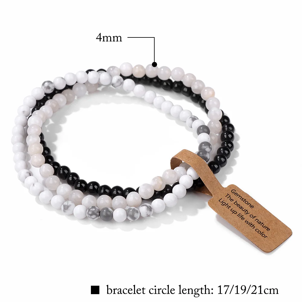 3pcs Natural Stone Bracelet 4mm Round Agates Turquoises Tiger Eye Quartz Jades Beads Bracelets for Women Men Couples Jewelry