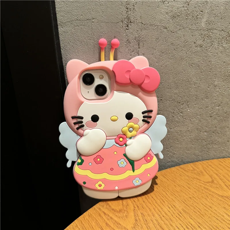 Hello Kitty Mobile Phone Case Sanrio Bee KT Suitable for IPhone 15 14 13 Pro Max Protective Case Gift Anti-fall All Inclusive