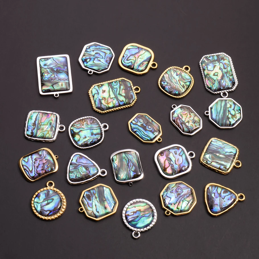 3 Stück PVD-Anhänger aus echtem Abalone-Muschel-Edelstahl, rechteckig, rund, dreieckig, für die Schmuckherstellung, Halskette, Schlüsselanhänger – Detail 3