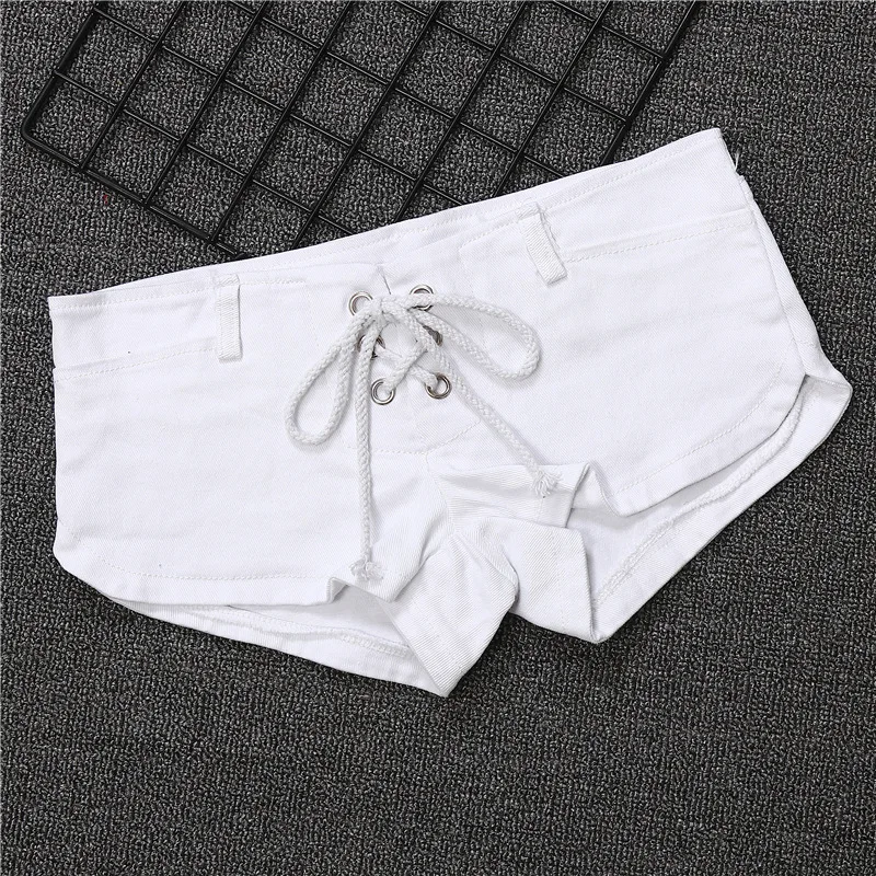 2022 New Cotton Elastic Low Waist Bandage Drawstring Shorts Nightclub Pole Dance  Short Jeans Feminino