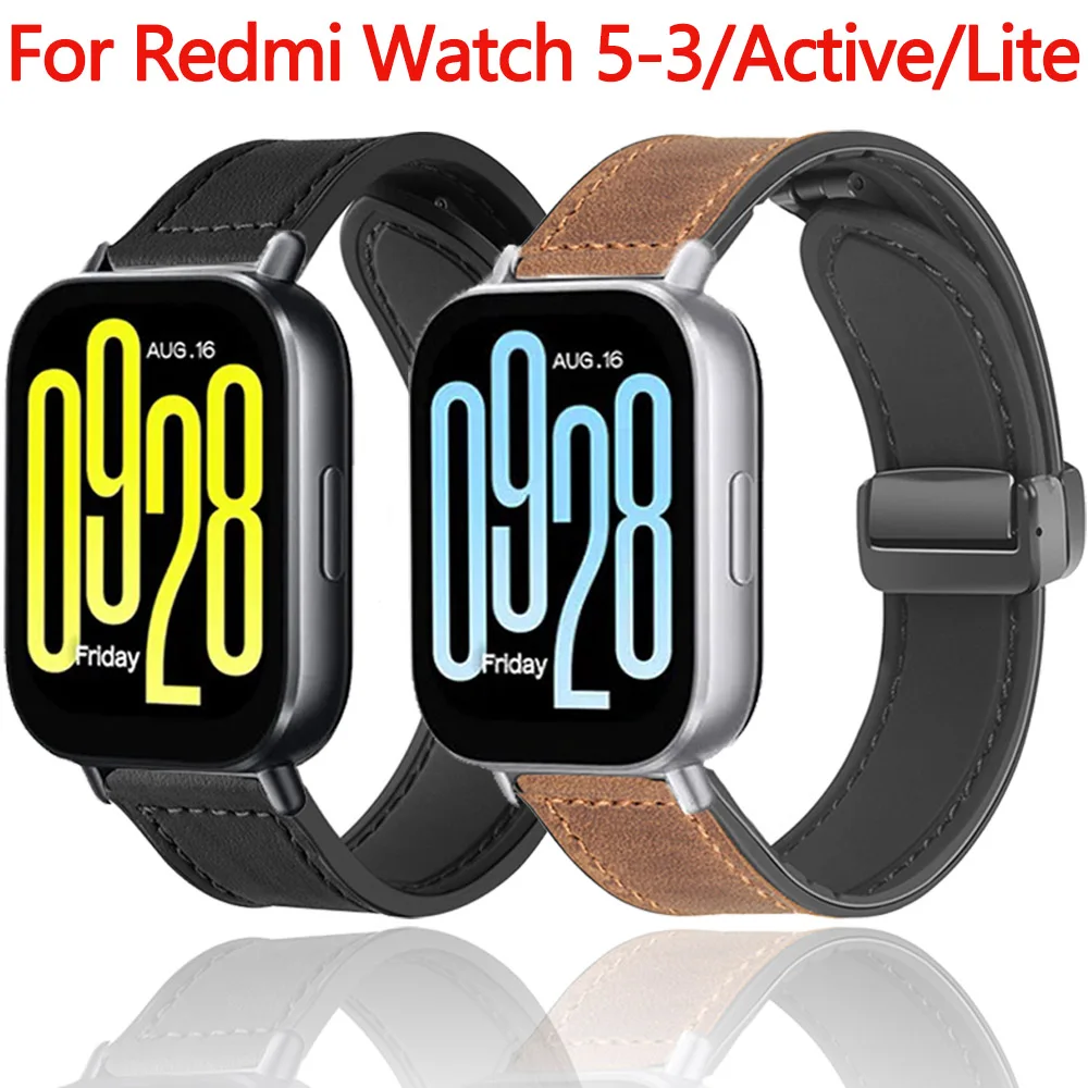 22 mm Lederarmband für Redmi Watch 5 Active 5 Lite, magnetisches Armband, Correa für Redmi Watch 3 Active 3 Lite-Armband