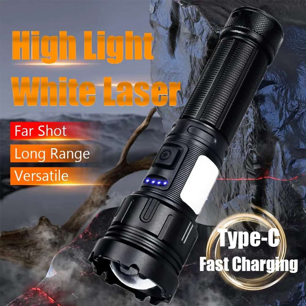 Super Bright LED COB Flashlights USB Rechargeable Flashlight with Side Light Redlight Outdoor Emergency Fishing Power Bank Torch