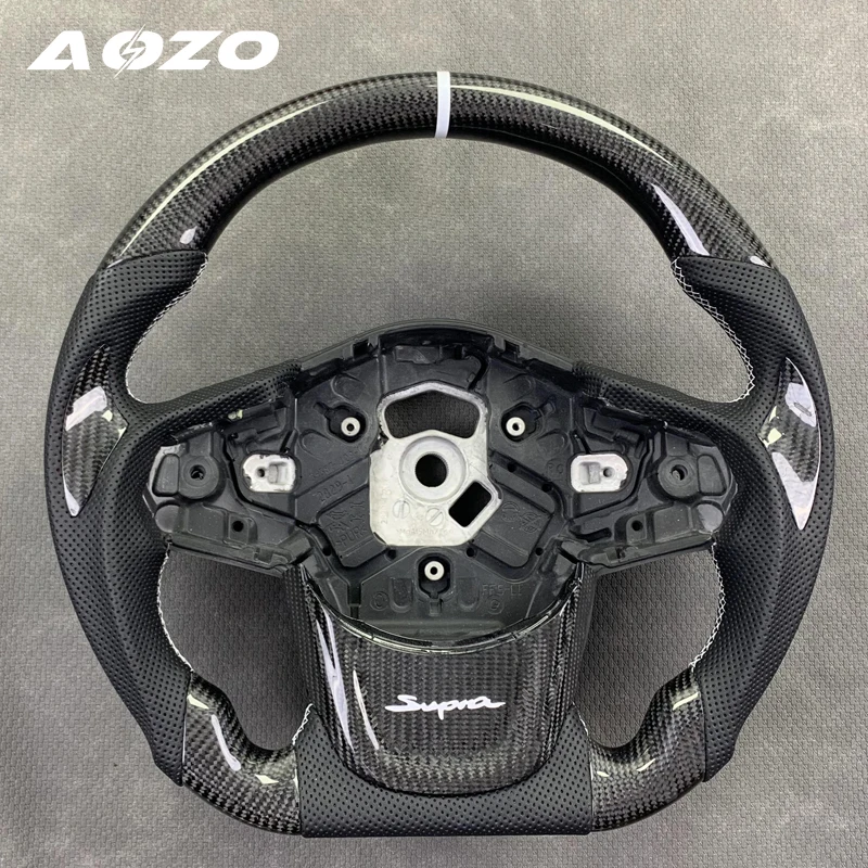 Customized genuine carbon fiber car steering wheel in black perforated leather for Toyota Supra A90