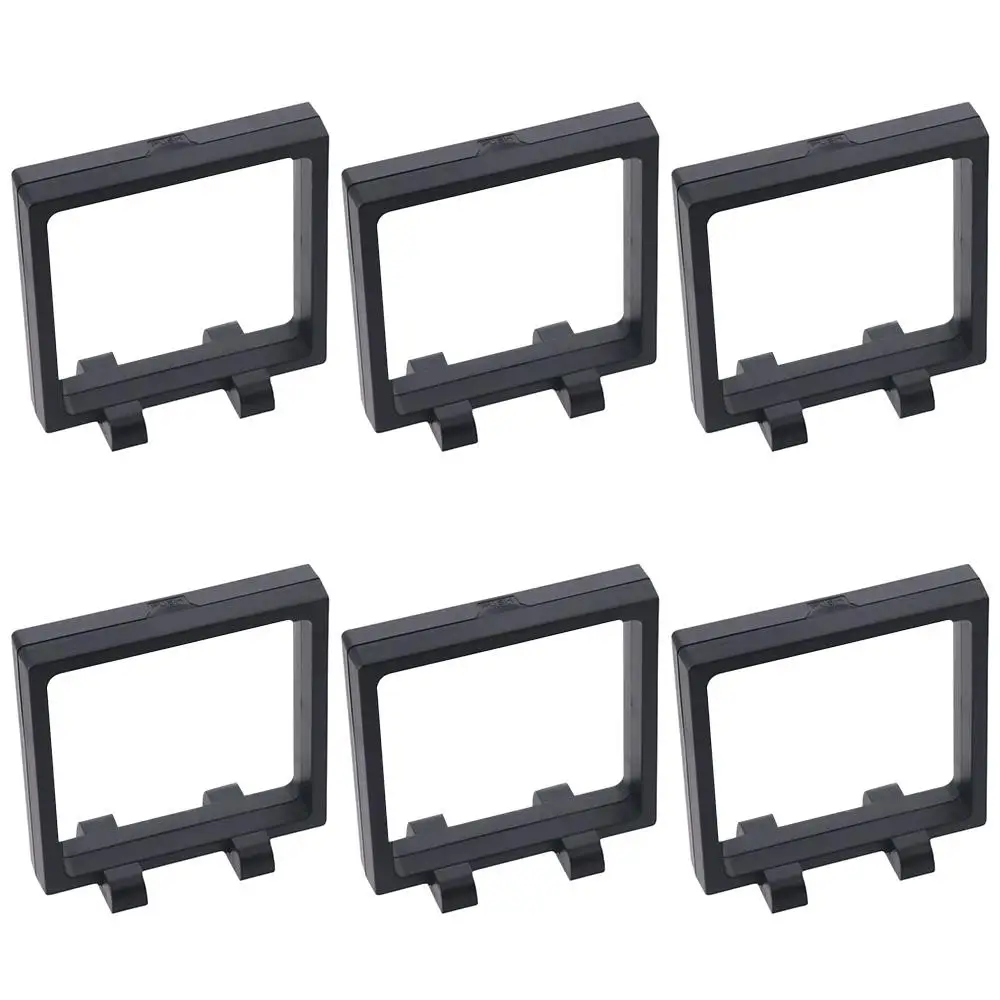 6 Pcs Square Seashell Holder 4.3x4.3inch PE Display Shelf Cases with Base Clear Floating Frame