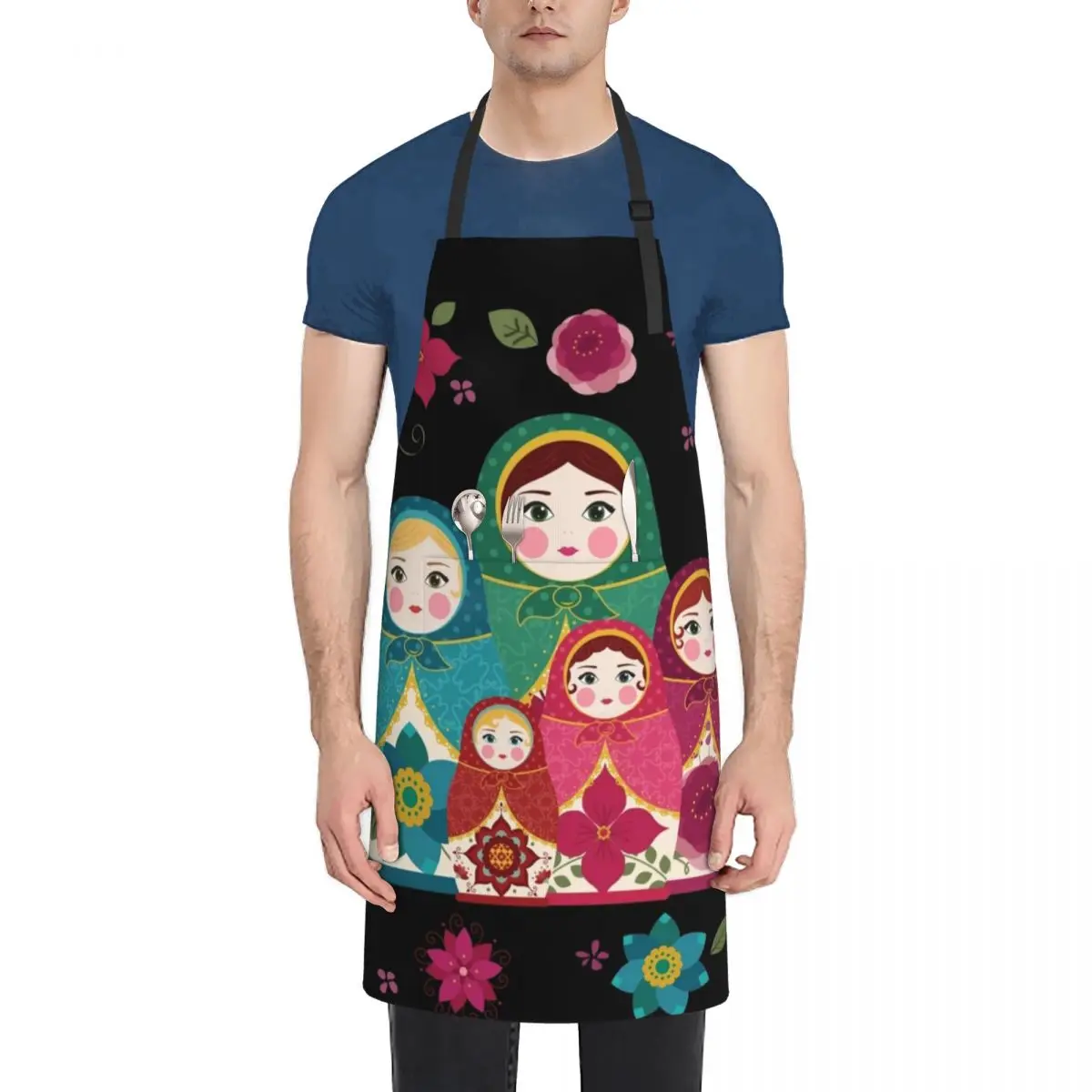 

Russian Dolls Black Apron innovative kitchen and home items Hairdressing Useful Things For Kitchen Women's Dresses Apron